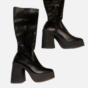 Black Knee High Boots Platform Heels